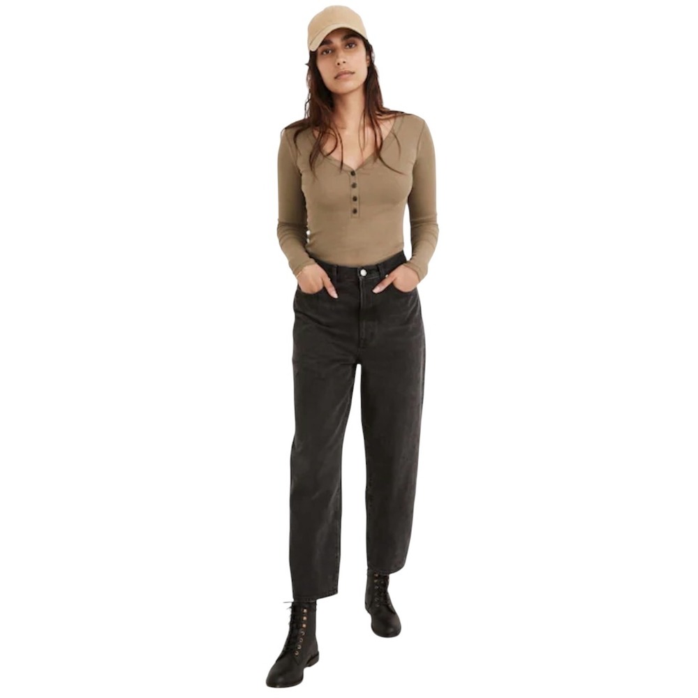 Madewell Balloon Jeans High Rise Tapered Leg Faded Black ND531 Size 23